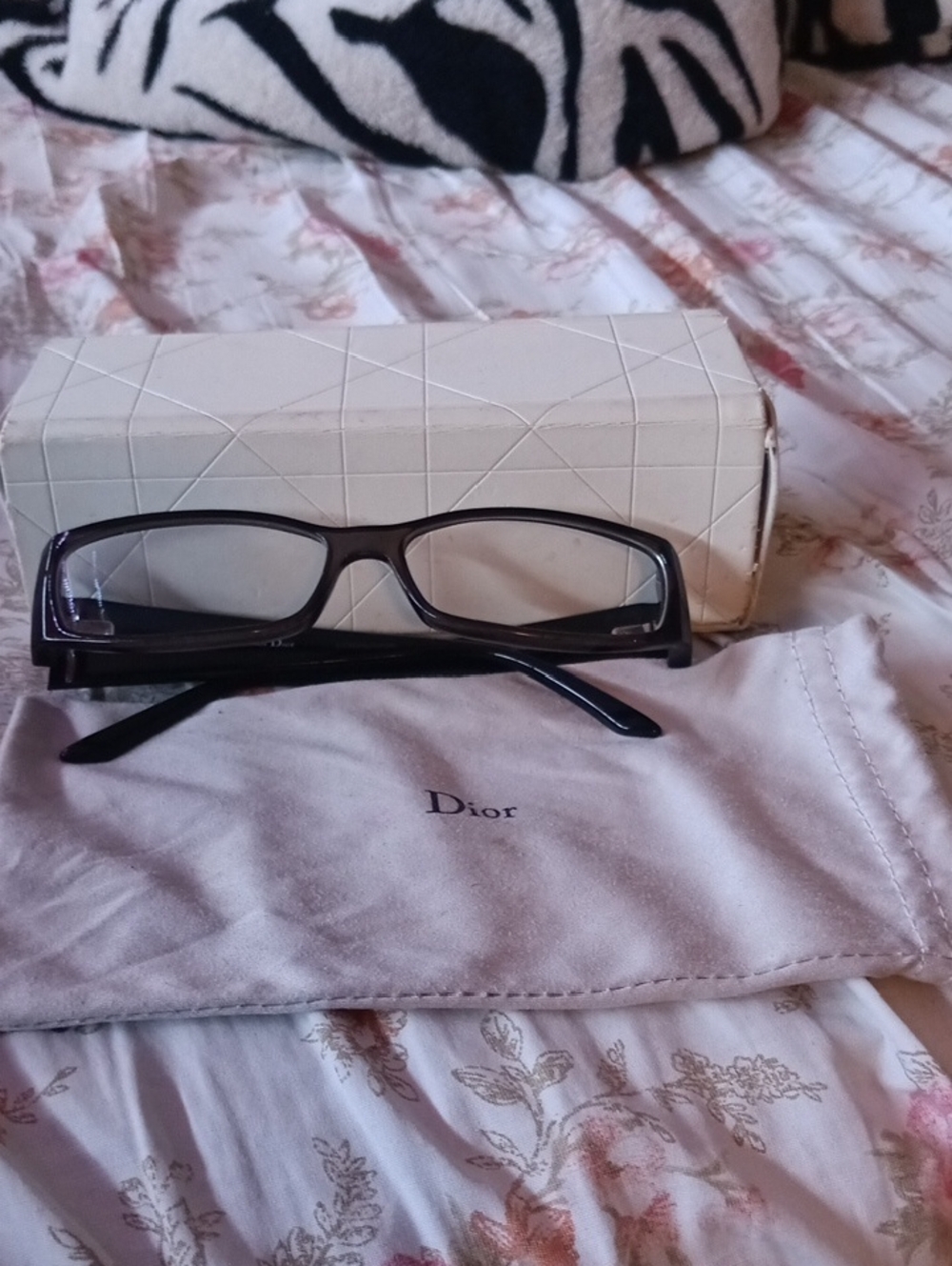 Dior Black Rectangular Eyeglasses with Branded Pouch